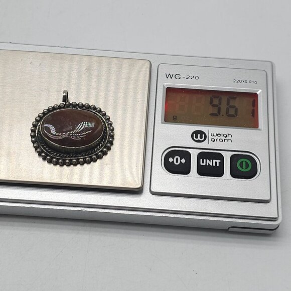 Vintage Sterling Silver Pendant With Oval Brown Agate Stone 9.61g - Picture 6 of 6